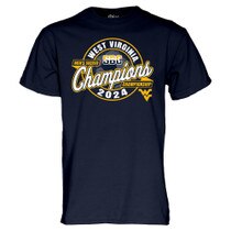 Navy WVU tee with Men's Soccer Sun Belt Conference Champions full front screen print