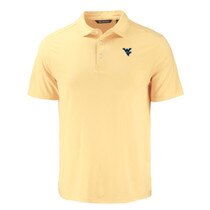 Desert WVU Cutter & Buck polo with a navy embroidered Flying WV on the left chest