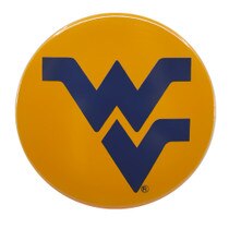 Gold WVU button with navy Flying WV