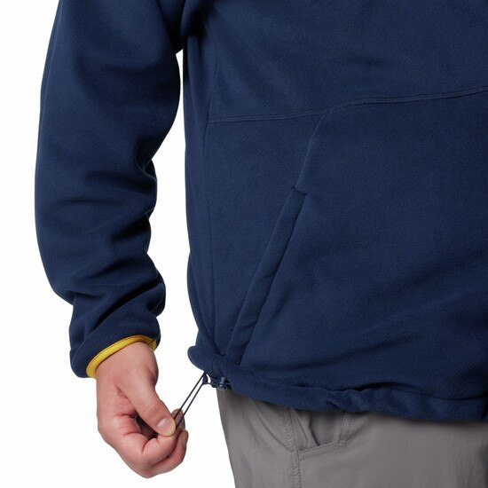 Close-up of the bottom of a Columbia WVU plus size jacket showing off the drawcord adjustable hem.