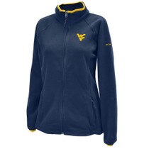 Navy WVU full zip women's fleece jacket with Flying WV Logo embroidery at left chest