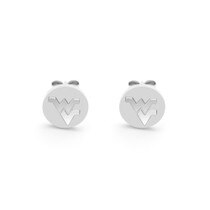 Stainless steel round stud earrings with the Flying WV.