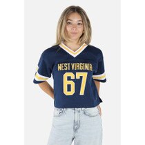 Navy WVU cropped football jersey with West Virginia over 67 on the front