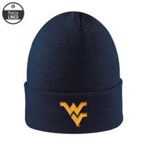 Navy WVU cuffed winter beanie with an embroidered Flying WV on the front of the cuff