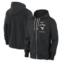 Black Nike WVU full zip hoodie with West Virginia arched over the Flying WV Logo and local verbiage left chest screen print