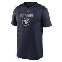 Navy Nike WVU tee with a West Virginia over the Flying WV Logo in a circle full front screen print