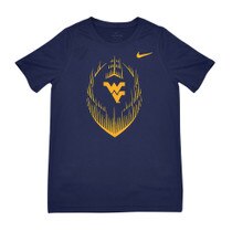 Navy WVU Nike youth tee with WVU Football icon full front screen print