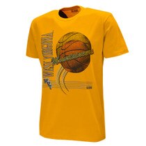 Gold WVU short sleeve tee with a vintage style basketball graphic on the front