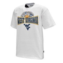 White WVU short sleeve tee with a throwback basketball 2010 Final Four graphic