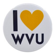 White WVU button with I Heart WVU